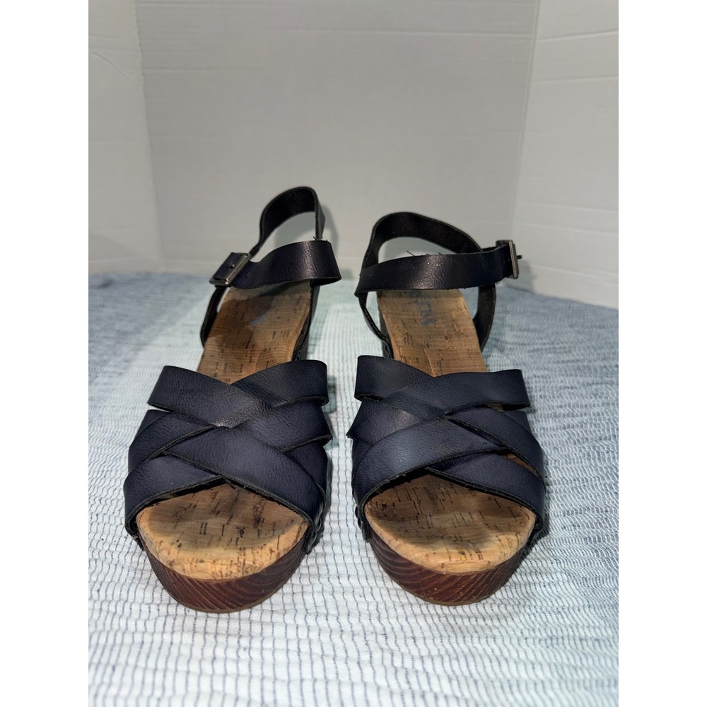 Korks Womens Navy Blue Strappy Block Heel Platform Sandals Size 9M Coastal Boho